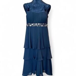 Dressbarn Collection Black Tiered Chiffon Beaded Dress – Size 8